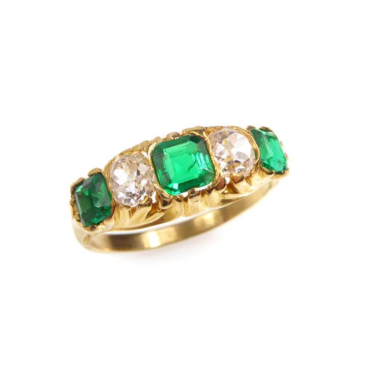 Five stone emerald and diamond ring